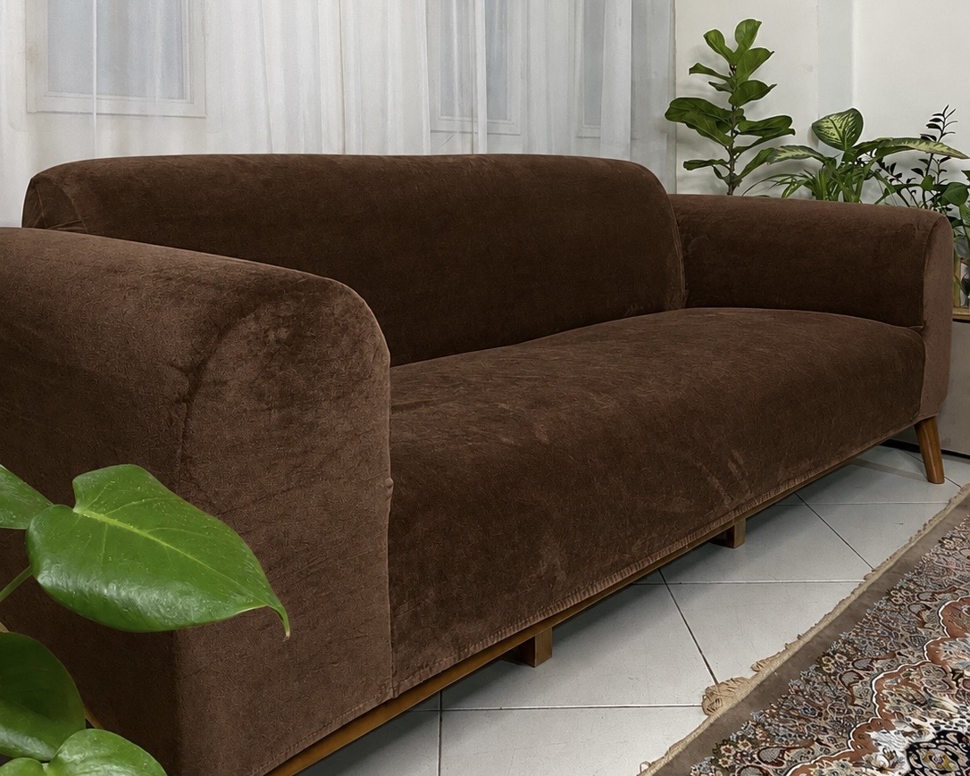 کاور مبل کشی مخمل قهوه ای تیره